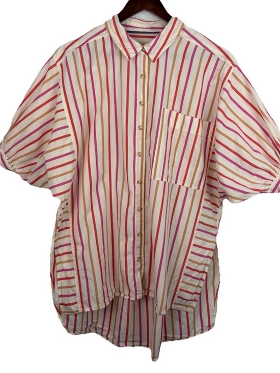 Pilcro Tops - Pilcro | Cream Red Pink Stripe Painter Button Down Shirt